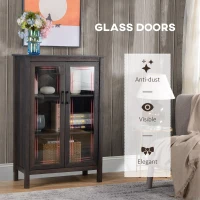 HOMCOM Sideboard Buffet Cabinet, Kitchen Storage Cabinet, Accent Cabinet with Double Glass Doors and Adjustable Shelves, Brown(m-6)