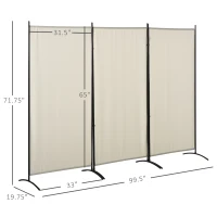 HOMCOM 3 Panel Room Divider, 6 Ft Double Hinged Folding Privacy Screen, Portable Freestanding Partition Wall Divider for Home Office, Beige(m-3)