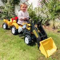 Aosom Front Loader Excavator Ride On Toy Kids Pretend Play Digger Tractor Construction Truck Pedal Control W/ 6 Wheels Controllable Bucket for 3-6 Years old(m-8)
