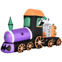 HOMCOM Inflatable Halloween Decoration Skeleton Ride Train with Ghost and Pumpkins, Blow-Up Outdoor LED Display for Lawn, Garden, Party(m-2)