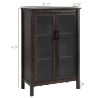 HOMCOM Sideboard Buffet Cabinet, Kitchen Storage Cabinet, Accent Cabinet with Double Glass Doors and Adjustable Shelves, Brown(m-3)