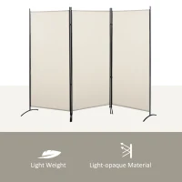 HOMCOM 3 Panel Room Divider, 6 Ft Double Hinged Folding Privacy Screen, Portable Freestanding Partition Wall Divider for Home Office, Beige(m-8)