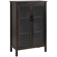 HOMCOM Sideboard Buffet Cabinet, Kitchen Storage Cabinet, Accent Cabinet with Double Glass Doors and Adjustable Shelves, Brown(m-1)