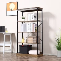 HOMCOM 4-Tier Industrial Modern Style Open Standing Bookshelf Organizer Storage Rack for Living Room, Bedroom, Brown / Black(m-2)
