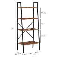 HOMCOM Wooden Metal 4 Tier Vintage Rustic Industrial Ladder Style Bookcase Shelf, Black/Vintage wood(m-3)