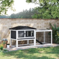 PawHut Rabbit Hutch Metal Bunny Cage, Wire and Easy Clean Tray with 2 House Levels and Patio Space  59" L x 20.75" W x 26.75" H(m-8)