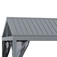 Outsunny 12' x 10' Hardtop Gazebo Steel Canopy Outdoor Pergola with Netting and Aluminum Frame for Patios, Gardens, Lawns, Dark Grey(m-9)