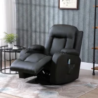 HOMCOM Luxury Faux Leather Heated Vibrating 8 Point Massage Recliner Chair with 360 Swivel and Remote, Black(m-2)