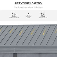 Outsunny 12' x 10' Hardtop Gazebo Steel Canopy Outdoor Pergola with Netting and Aluminum Frame for Patios, Gardens, Lawns, Dark Grey(m-4)