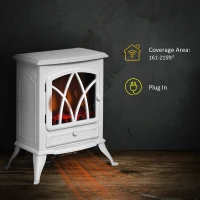 HOMCOM Free Stand Electric Fireplace Stove Heater with Adjustable LED Flame Effect and Front Door, 750W/1500W, White(m-4)