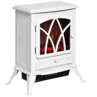 HOMCOM Free Stand Electric Fireplace Stove Heater with Adjustable LED Flame Effect and Front Door, 750W/1500W, White(m-2)