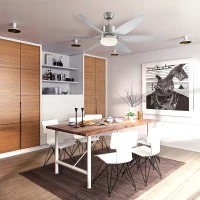 HOMCOM Reversible Ceiling Fan with Light, 6 Blades Indoor Modern Mount LED Lighting Fan with Remote Controller, for Bedroom, Living Room, Silver(m-10)