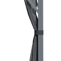 Outsunny 12' x 10' Hardtop Gazebo Steel Canopy Outdoor Pergola with Netting and Aluminum Frame for Patios, Gardens, Lawns, Dark Grey(m-11)