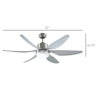 HOMCOM Reversible Ceiling Fan with Light, 6 Blades Indoor Modern Mount LED Lighting Fan with Remote Controller, for Bedroom, Living Room, Silver(m-3)