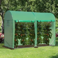 Outsunny 10' x 3' x 7' Tunnel Greenhouse Outdoor Walk-In Hot House with Roll-up Windows and Zippered Door, Steel Frame, PE Cover, Green(m-1)