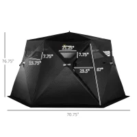 Outsunny 4 Person Insulated Ice Fishing Shelter, 360-Degree View, Pop-Up Portable Ice Fishing Tent with Carry Bag, Two Doors and Anchors for Low-Temp -22℉, Black(m-3)