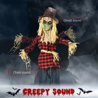 Outsunny 71" Life Size Halloween Skeleton Scarecrow, Animated Prop with Sound and Motion Activated, Light Up Eyes, Howling and Chain Sound(m-4)