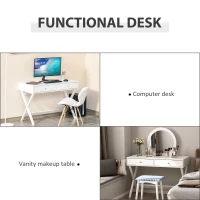 HOMCOM Modern Writing Desk, White Computer Desk, Vanity Makeup Table with Two Drawers, X-shaped Leg for Home Office, Bedroom(m-7)