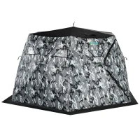 Outsunny 4 Person Insulated Ice Fishing Shelter, 360-Degree View, Pop-Up Portable Ice Fishing Tent with Carry Bag, Two Doors and Anchors for Low-Temp -22℉, Camouflage(m-1)