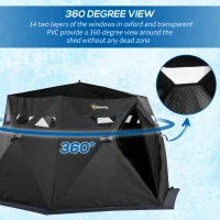 Outsunny 4 Person Insulated Ice Fishing Shelter, 360-Degree View, Pop-Up Portable Ice Fishing Tent with Carry Bag, Two Doors and Anchors for Low-Temp -22℉, Black(m-6)