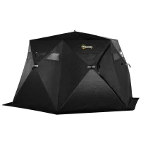 Outsunny 4 Person Insulated Ice Fishing Shelter, 360-Degree View, Pop-Up Portable Ice Fishing Tent with Carry Bag, Two Doors and Anchors for Low-Temp -22℉, Black(m-1)