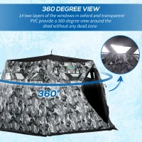 Outsunny 4 Person Insulated Ice Fishing Shelter, 360-Degree View, Pop-Up Portable Ice Fishing Tent with Carry Bag, Two Doors and Anchors for Low-Temp -22℉, Camouflage(m-6)