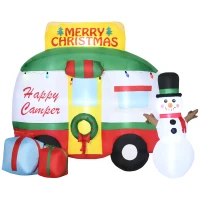 Outsunny 6.5ft Christmas Inflatable Gift Car with Snowman and Gift Boxes, Blow-Up Outdoor LED Yard Display for Lawn Garden Party(m-1)