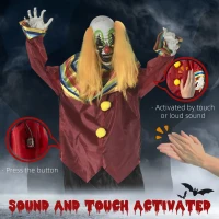 Outsunny 71" Life Size Outdoor Halloween Decorations Circus Clown, Animated Prop Animatronic Decor with Sound and Motion Activated, Light Up Eyes, Howling Sound, Multi-Colored(m-6)