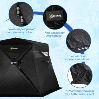 Outsunny 4 Person Insulated Ice Fishing Shelter, 360-Degree View, Pop-Up Portable Ice Fishing Tent with Carry Bag, Two Doors and Anchors for Low-Temp -22℉, Black(m-7)