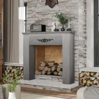 HOMCOM Vintage Fireplace Mantel Surround, Wood Mantels for Fireplace with Decorative Pattern, Interior Width 31", Grey(m-2)