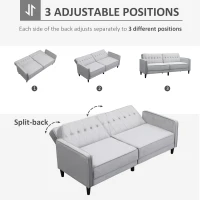 HOMCOM 3 Seater Sofa Bed with Reclining Split Back & Rubber Wood Legs, Light Gray(m-5)