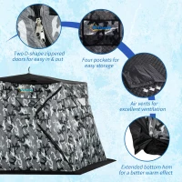 Outsunny 4 Person Insulated Ice Fishing Shelter, 360-Degree View, Pop-Up Portable Ice Fishing Tent with Carry Bag, Two Doors and Anchors for Low-Temp -22℉, Camouflage(m-7)