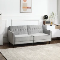 HOMCOM 3 Seater Sofa Bed with Reclining Split Back & Rubber Wood Legs, Light Gray(m-7)