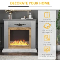 HOMCOM Vintage Fireplace Mantel Surround, Wood Mantels for Fireplace with Decorative Pattern, Interior Width 31", Grey(m-4)