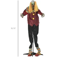 Outsunny 71" Life Size Outdoor Halloween Decorations Circus Clown, Animated Prop Animatronic Decor with Sound and Motion Activated, Light Up Eyes, Howling Sound, Multi-Colored(m-3)