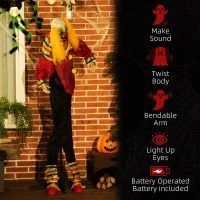 Outsunny 71" Life Size Outdoor Halloween Decorations Circus Clown, Animated Prop Animatronic Decor with Sound and Motion Activated, Light Up Eyes, Howling Sound, Multi-Colored(m-7)
