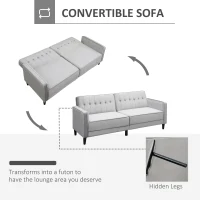 HOMCOM 3 Seater Sofa Bed with Reclining Split Back & Rubber Wood Legs, Light Gray(m-4)