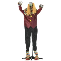Outsunny 71" Life Size Outdoor Halloween Decorations Circus Clown, Animated Prop Animatronic Decor with Sound and Motion Activated, Light Up Eyes, Howling Sound, Multi-Colored(m-1)