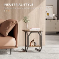 HOMCOM Side Table，C Shaped End Table with Storage Shelf, Industrial Snack Table with Steel Frame for Couch and Bed, Living Room, Bedroom(m-4)