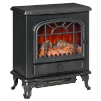 HOMCOM Freestanding Electric Fireplace Heater, Fireplace Stove with Realistic Flame Effect and Adjustable Temperature, Overheat Safety Protection, 750W/1500W, Black(m-2)