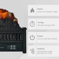 HOMCOM Electric Fireplace Logs with Realistic Ember Bed, Freestanding or Insert Fireplace Heater with Remote Control, Timer, 1400W, Black(m-5)