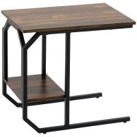 HOMCOM Side Table，C Shaped End Table with Storage Shelf, Industrial Snack Table with Steel Frame for Couch and Bed, Living Room, Bedroom(m-2)