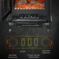 HOMCOM Freestanding Electric Fireplace Heater, Fireplace Stove with Realistic Flame Effect and Adjustable Temperature, Overheat Safety Protection, 750W/1500W, Black(m-5)