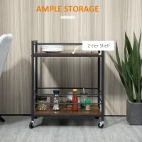 HOMCOM Rolling Kitchen Cart, 2-Tier Utility Cart with Storage, Serving Trolley with Lockable Wheels for Home Bar, Living Room, Rustic Brown(m-4)