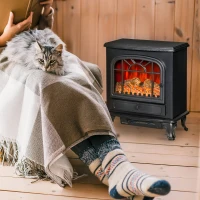 HOMCOM Freestanding Electric Fireplace Heater, Fireplace Stove with Realistic Flame Effect and Adjustable Temperature, Overheat Safety Protection, 750W/1500W, Black(m-8)