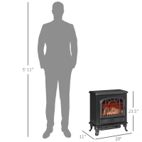 HOMCOM Freestanding Electric Fireplace Heater, Fireplace Stove with Realistic Flame Effect and Adjustable Temperature, Overheat Safety Protection, 750W/1500W, Black(m-3)