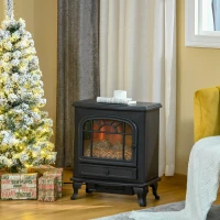 HOMCOM Freestanding Electric Fireplace Heater, Fireplace Stove with Realistic Flame Effect and Adjustable Temperature, Overheat Safety Protection, 750W/1500W, Black(m-9)