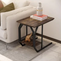 HOMCOM Side Table，C Shaped End Table with Storage Shelf, Industrial Snack Table with Steel Frame for Couch and Bed, Living Room, Bedroom(m-1)