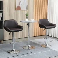 HOMCOM Modern Bar Stools Set of 2, PU Leather Tall Kitchen Stools, Swivel Bar Chairs with Steel Base, Footrest and Adjustable Height, Espresso(m-1)