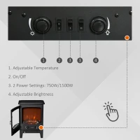 HOMCOM Electric Fireplace Stove, Free standing Fireplace Heater with Realistic Flame Effect, Overheat Safety Protection, 750W/1500W, Black(m-5)